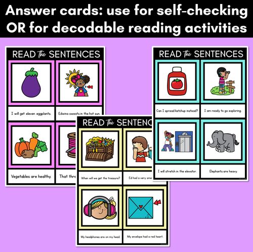 Resource preview 4 for Short E Phoneme Decodable Sentence Mats - Read & Match