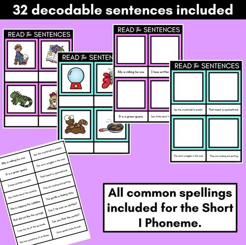 Resource preview 2 for Short I Phoneme Decodable Sentence Mats - Read & Match