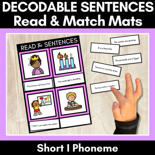 Resource preview 1 for Short I Phoneme Decodable Sentence Mats - Read & Match