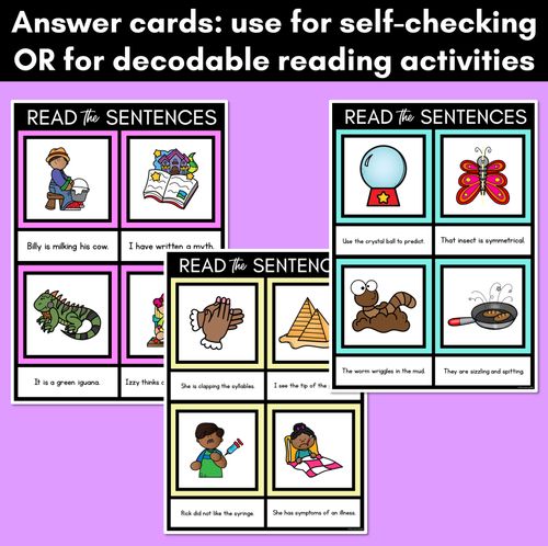 Resource preview 4 for Short I Phoneme Decodable Sentence Mats - Read & Match