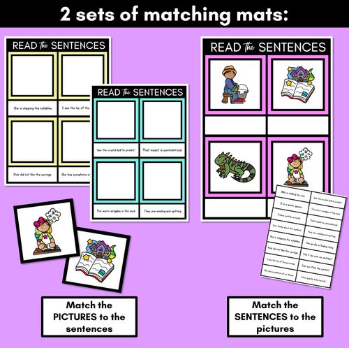 Resource preview 3 for Short I Phoneme Decodable Sentence Mats - Read & Match