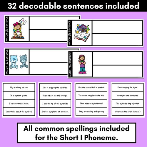 Resource preview 2 for Short I Phoneme Decodable Sentences - Read, Match & Write