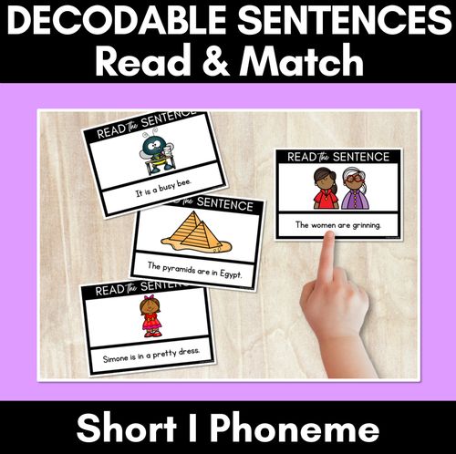 Resource preview 1 for Short I Phoneme Decodable Sentences - Read & Match