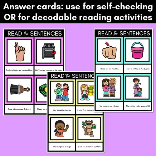 Resource preview 4 for Short U Phoneme Decodable Sentence Mats - Read & Match