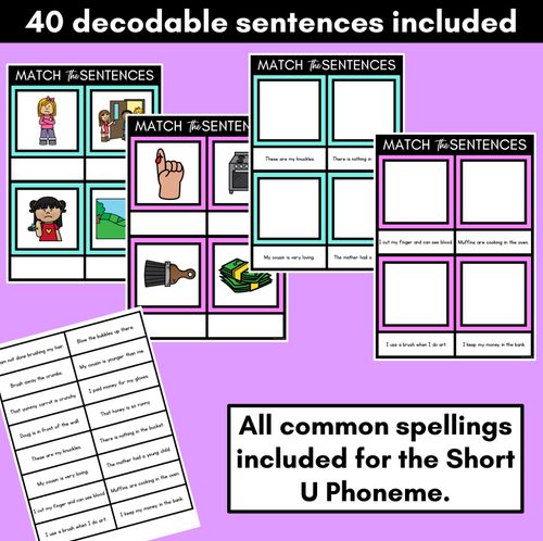 Resource preview 2 for Short U Phoneme Decodable Sentence Mats - Read & Match