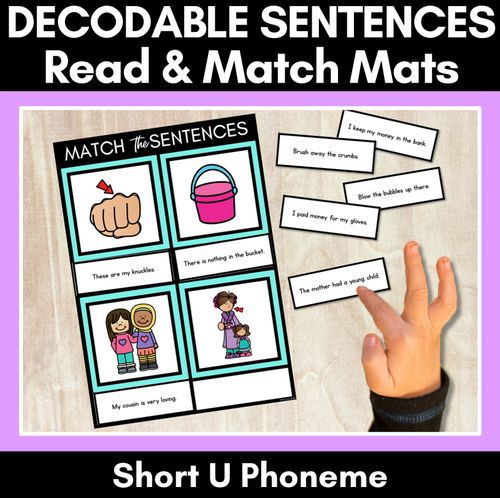 Resource preview 1 for Short U Phoneme Decodable Sentence Mats - Read & Match