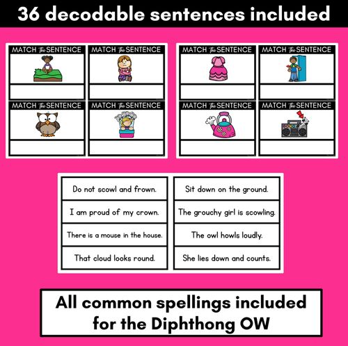 Resource preview 2 for OW Diphthong Decodable Sentences - Read & Match