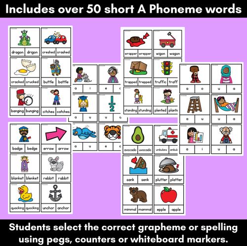 Resource preview 2 for Short Vowel Phoneme A Clip Cards - Vowel Sounds Phonics Game