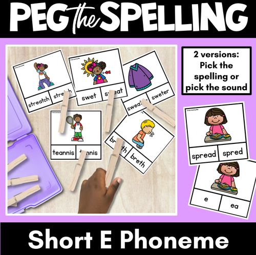 Resource preview 1 for Short Vowel Phoneme E Clip Cards - E, EA - Vowel Sounds Phonics Game