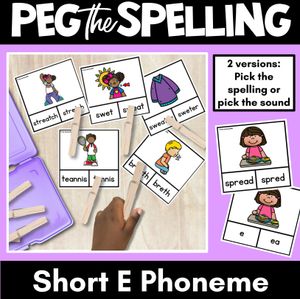 Short Vowel Phoneme E Clip Cards - E, EA - Vowel Sounds Phonics Game