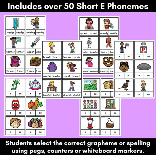 Resource preview 2 for Short Vowel Phoneme E Clip Cards - E, EA - Vowel Sounds Phonics Game