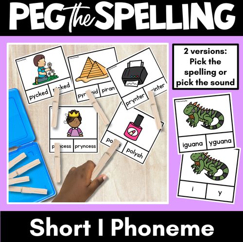 Resource preview 1 for Short Vowel Phoneme I Clip Cards - I, Y - Vowel Sounds Phonics Game