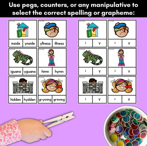 Resource preview 3 for Short Vowel Phoneme I Clip Cards - I, Y - Vowel Sounds Phonics Game