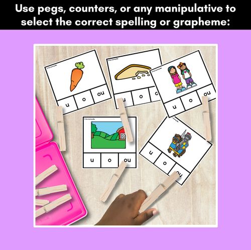 Resource preview 4 for Short Vowel Phoneme U Clip Cards - U, O, OU - Vowel Sounds Phonics Game