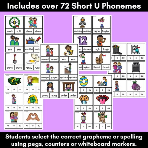 Resource preview 2 for Short Vowel Phoneme U Clip Cards - U, O, OU - Vowel Sounds Phonics Game