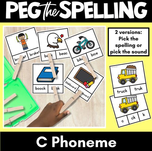 Resource preview 1 for Consonant Phoneme C Clip Cards - C, CK, K - Consonant Sounds Phonics Game