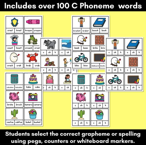 Resource preview 2 for Consonant Phoneme C Clip Cards - C, CK, K - Consonant Sounds Phonics Game