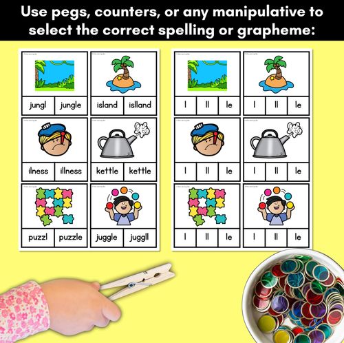 Resource preview 3 for Consonant Phoneme L Clip Cards - L, LL, LE - Consonant Sounds Phonics Game