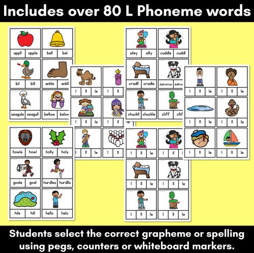 Resource preview 2 for Consonant Phoneme L Clip Cards - L, LL, LE - Consonant Sounds Phonics Game