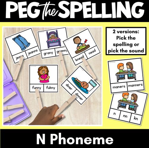 Resource preview 1 for Consonant Phoneme N Clip Cards - N, NN, KN - Consonant Sounds Phonics Game