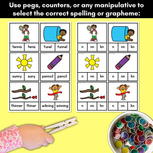 Resource preview 3 for Consonant Phoneme N Clip Cards - N, NN, KN - Consonant Sounds Phonics Game