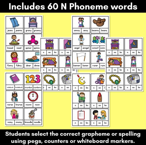 Resource preview 2 for Consonant Phoneme N Clip Cards - N, NN, KN - Consonant Sounds Phonics Game