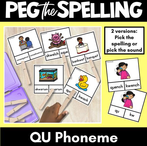 Resource preview 1 for Consonant Phoneme QU Clip Cards - Consonant Sounds Phonics Game