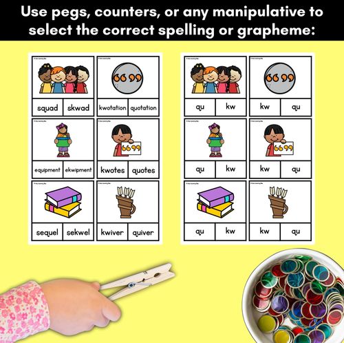 Resource preview 3 for Consonant Phoneme QU Clip Cards - Consonant Sounds Phonics Game