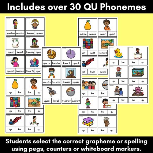 Resource preview 2 for Consonant Phoneme QU Clip Cards - Consonant Sounds Phonics Game