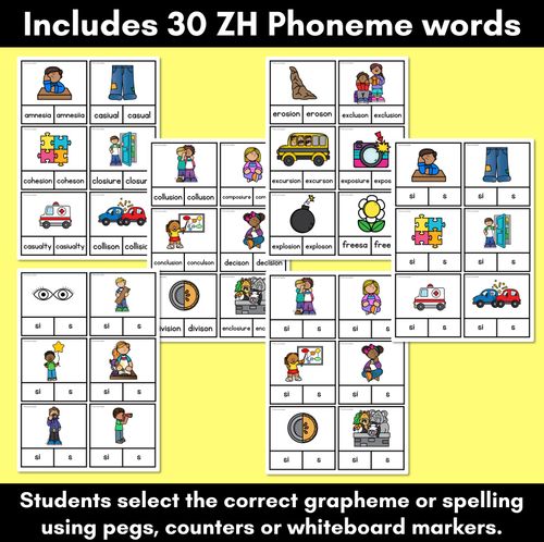 Resource preview 2 for Consonant Phoneme ZH Clip Cards - S, SI - Consonant Sounds Phonics Game