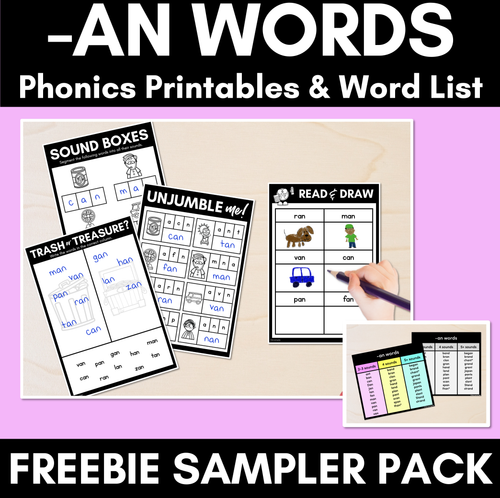 Resource preview 1 for An Words for Kindergarten - Word List & Printables