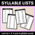 1 for Syllable Words for Kindergarten and Grade 1 - Syllable Word Lists