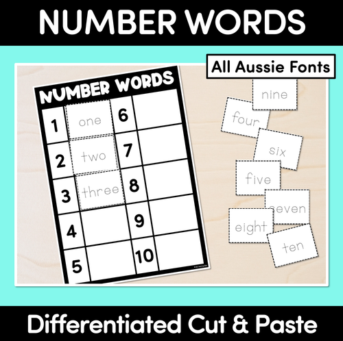 Resource preview 1 for Number Words Cut & Paste - Differentiated Worksheets