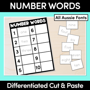 Number Words Cut & Paste - Differentiated Worksheets