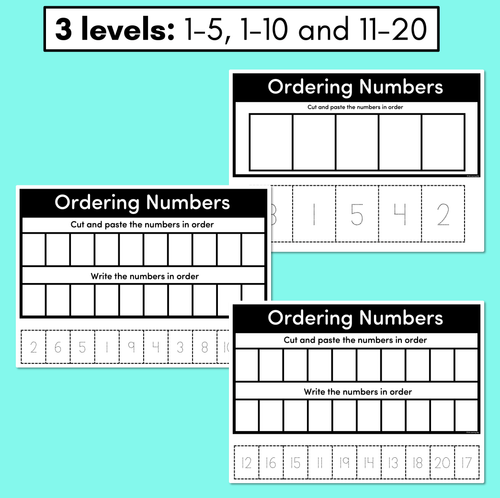 Resource preview 2 for Ordering Numbers 1-5, 1-10 and 11-20 - Differentiated Cut & Paste Worksheets