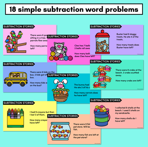 Resource preview 2 for Subtraction Stories - Simple Subtraction Word Problem Digital Slides