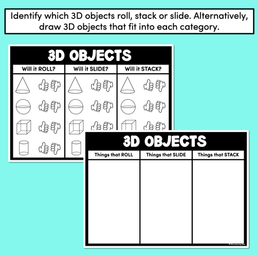 Resource preview 2 for Roll, Slide or Stack - 3D Object Worksheets