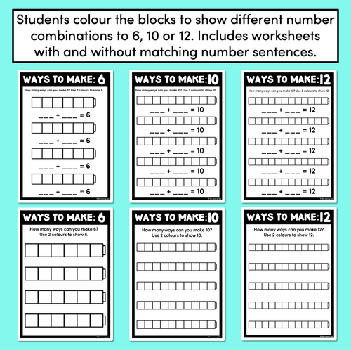 Resource preview 2 for Part Whole Worksheets - Different ways to make 6, 10 or 12 with cubes