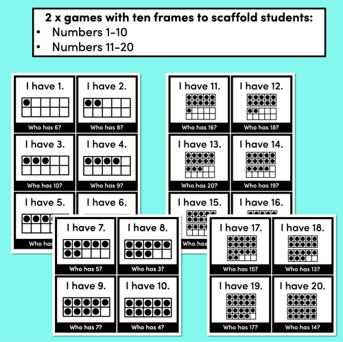 Resource preview 3 for I Have Who Has with ten frames - Numbers 1-10 and 11-20