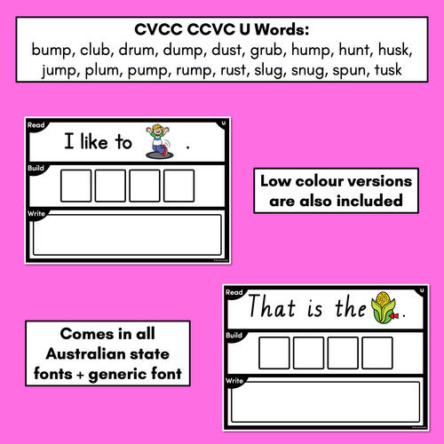 Resource preview 4 for DECODABLE SENTENCE MATS WITH CVCC CCVC Short U WORDS: Read It, Build It, Write It