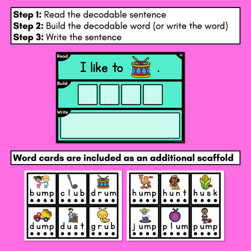 Resource preview 3 for DECODABLE SENTENCE MATS WITH CVCC CCVC Short U WORDS: Read It, Build It, Write It