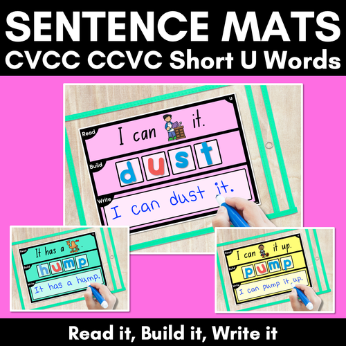 Resource preview 1 for DECODABLE SENTENCE MATS WITH CVCC CCVC Short U WORDS: Read It, Build It, Write It