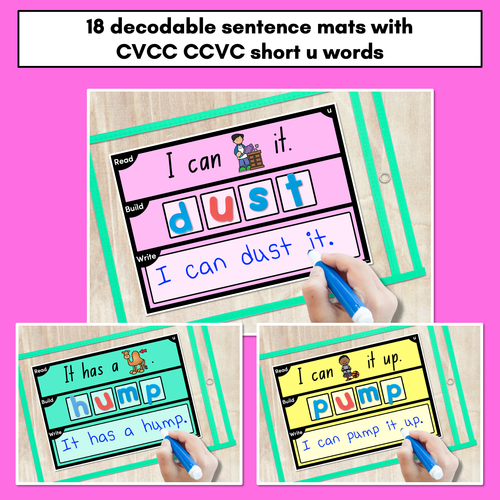 Resource preview 2 for DECODABLE SENTENCE MATS WITH CVCC CCVC Short U WORDS: Read It, Build It, Write It