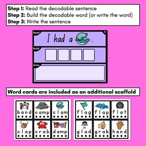 Resource preview 3 for DECODABLE SENTENCE MATS WITH CVCC CCVC Short A WORDS: Read It, Build It, Write It