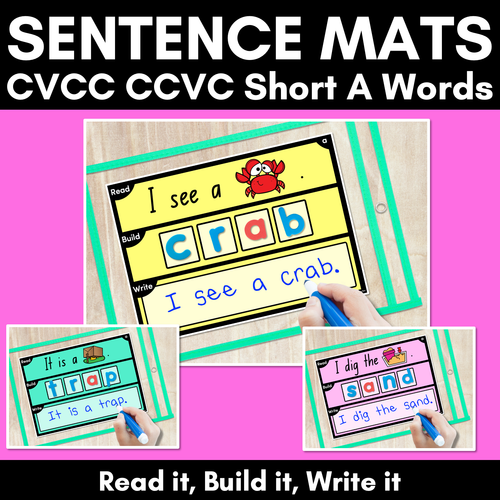 Resource preview 1 for DECODABLE SENTENCE MATS WITH CVCC CCVC Short A WORDS: Read It, Build It, Write It