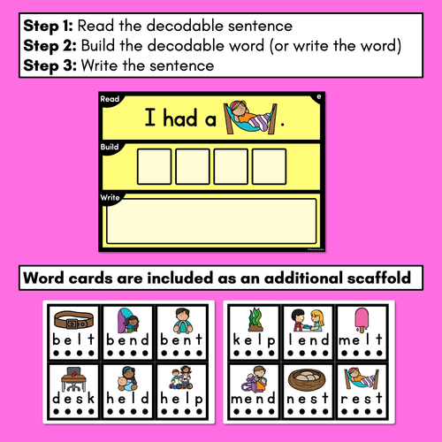 Resource preview 3 for DECODABLE SENTENCE MATS WITH CVCC CCVC Short E WORDS: Read It, Build It, Write It