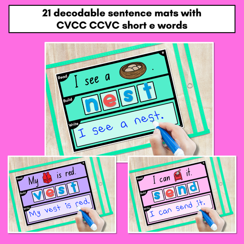 Resource preview 2 for DECODABLE SENTENCE MATS WITH CVCC CCVC Short E WORDS: Read It, Build It, Write It