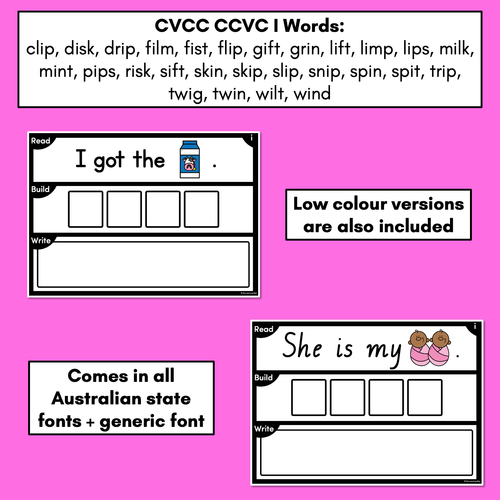 Resource preview 4 for DECODABLE SENTENCE MATS WITH CVCC CCVC Short I WORDS: Read It, Build It, Write It