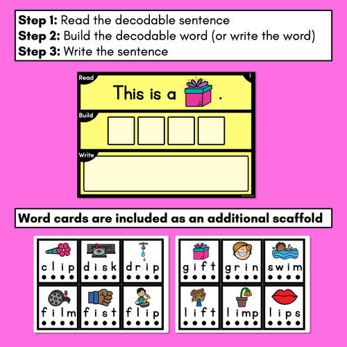 Resource preview 3 for DECODABLE SENTENCE MATS WITH CVCC CCVC Short I WORDS: Read It, Build It, Write It