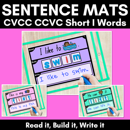 Resource preview 1 for DECODABLE SENTENCE MATS WITH CVCC CCVC Short I WORDS: Read It, Build It, Write It